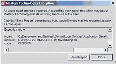 Error message: Exception bszip.dll